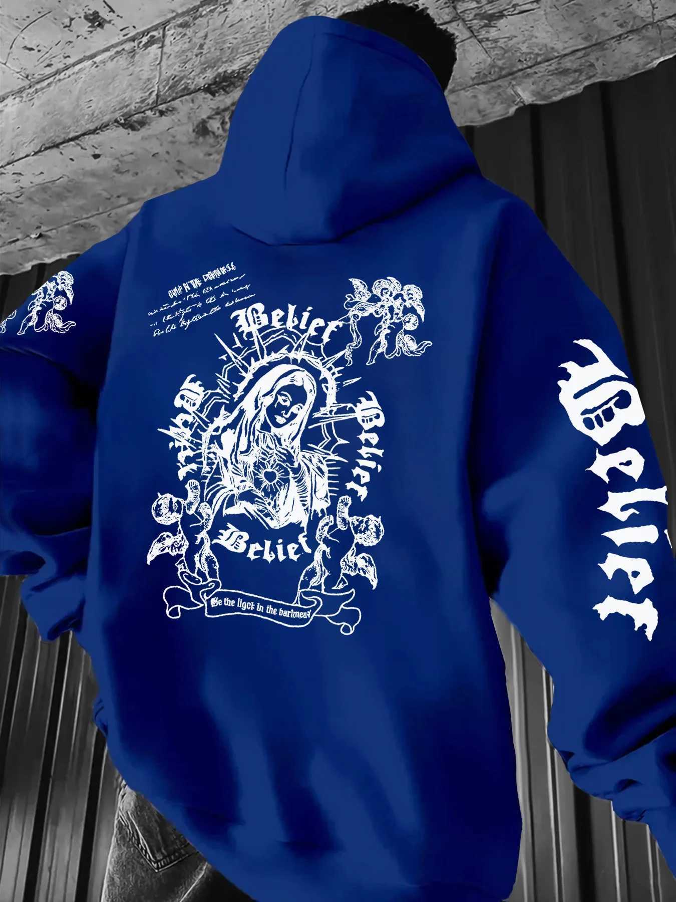 European and American mens autumn Statue of Liberty little angel print comfortable soft hooded sweatshirt outdoor street top W251021