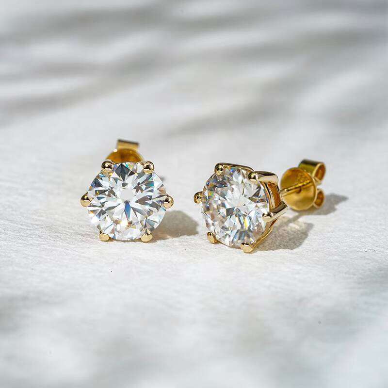 Starsgem 6 Prong 14k 2ct 8mm Round Cut Basket Setting Zirconia Stud Earrings