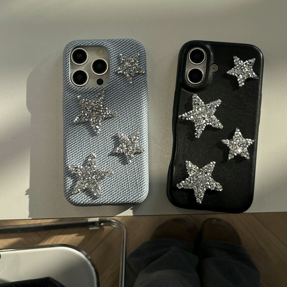 Diamond-Encrusted Small Five-Pointed Star Phone Case Compatible with iPhone 17/16/15 PRO Simple Niche iPhone 14/13P