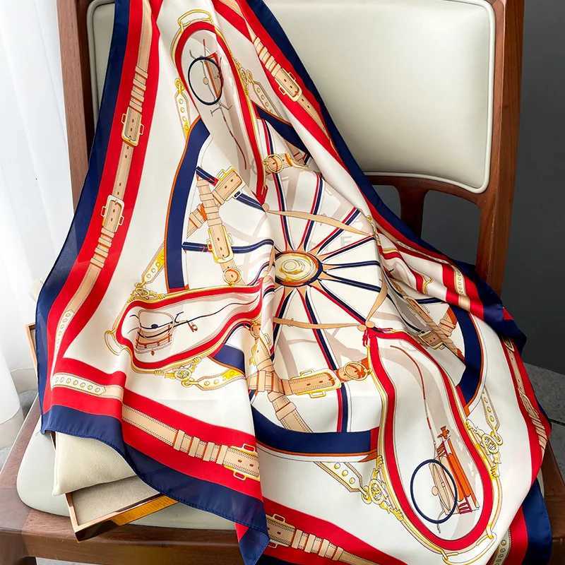 2024 New Nautical Print Square Scarf Thin Breathable Silky Neck Scarf Glamorous Style Sunscreen Headscarf 70CMx70cm W251021