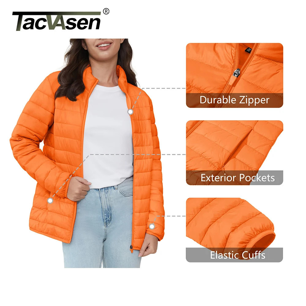 TACVASEN Full Zip Up Puffer Jacket Womens Winter Lightweight Quilted Down Warm Coats Casual Windbreaker Oversize Outwear Outdoor 251021