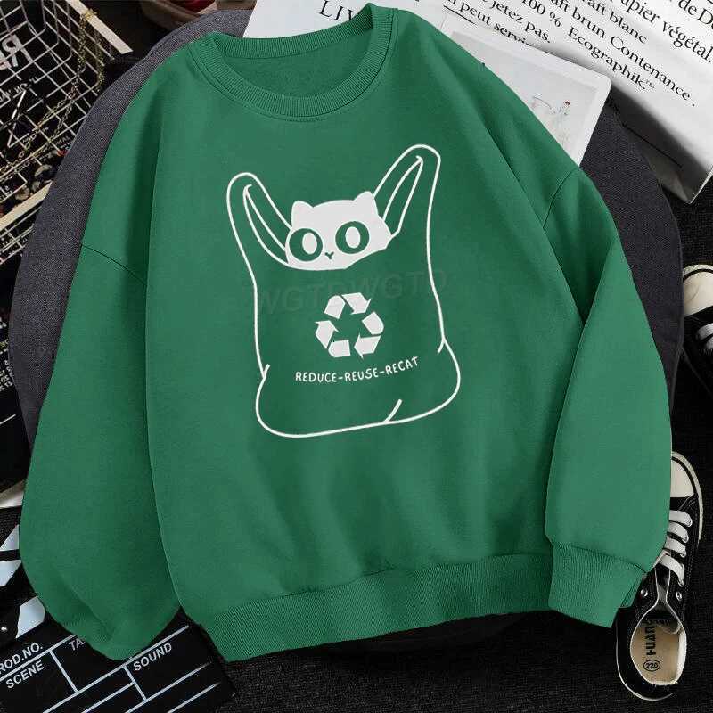 Mens Womens Sweatshirts Reduce Reuse Recat Print Clothing Cute Animal Lover Funny Longsleeved Tops Black Cat Harajuku Sweater W251021