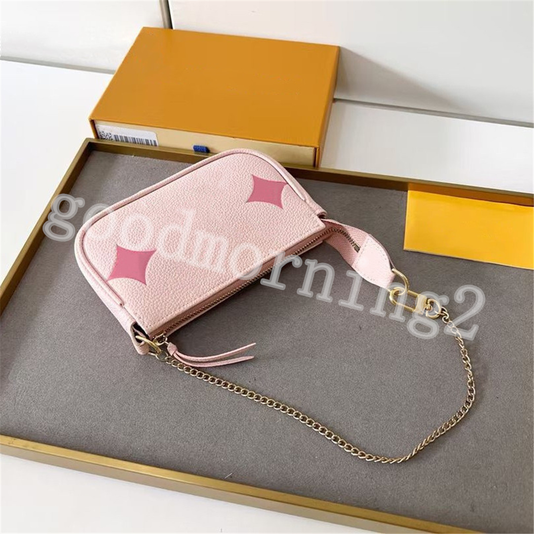 Mini Wallet Zipper Purses Pochette Wallets Detachable Chain Clutch Bag Mahjong Bags Full Leather Fabric Embossed Pattern Design Top Quality Lady Bags