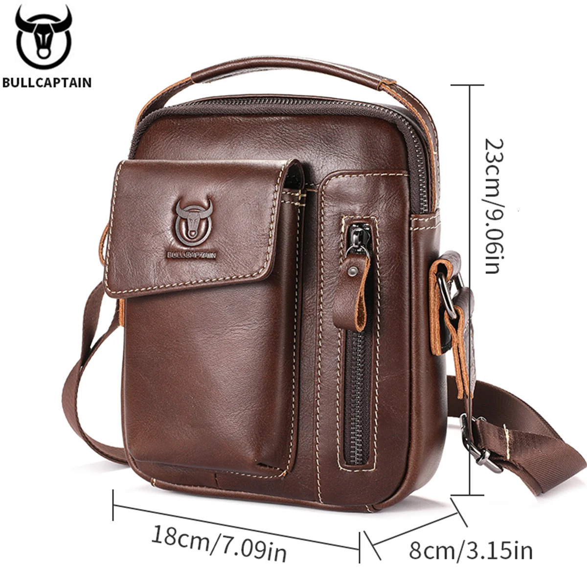 BULLCAPTAIN Casual Fashion Mens Messenger Bags Business Portable Handbag Man Leather Shoulder Bag Mobile 65 Phone 251014
