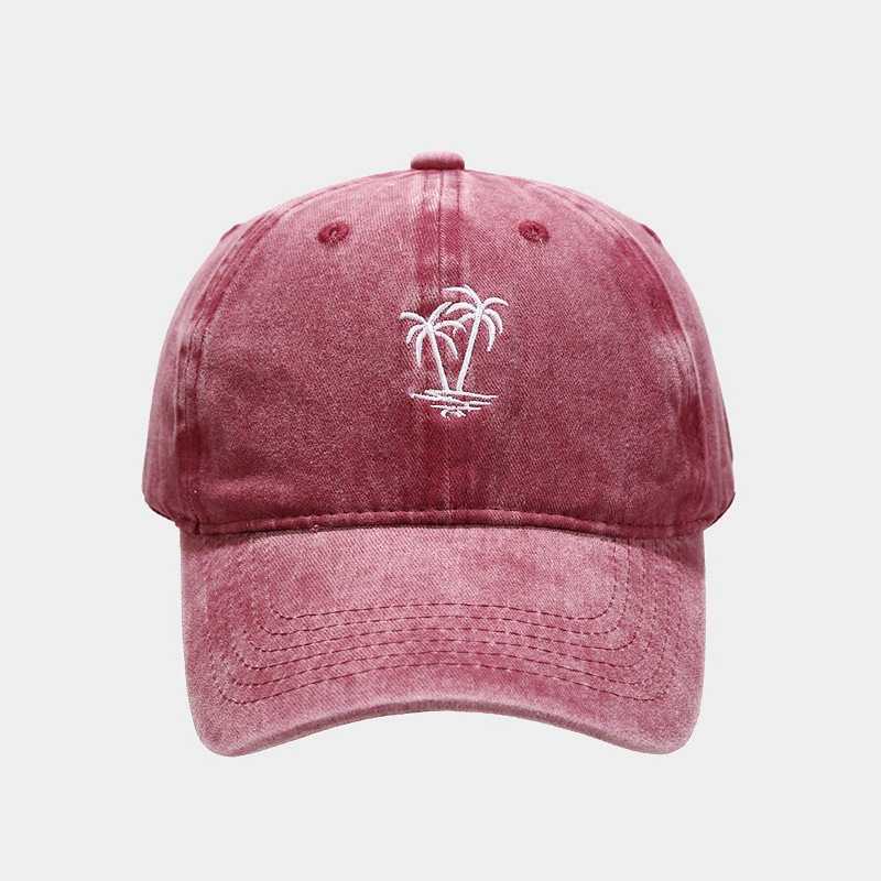 New Coconut Embroidered Washed Duck Tongue Cap Womens Curved Brim Used Baseball Cap Mens Fashion H251020