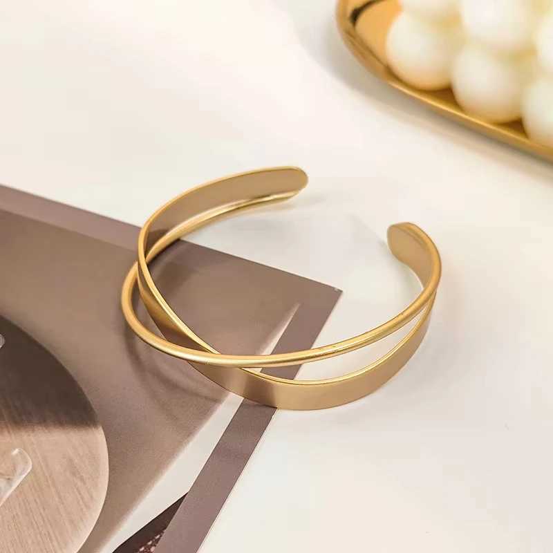 FTCY Geometric Open Bracelet for Women Gold Color Smooth Metal Simple Elegant Bangle Waterproof Trendy Jewelry J251021