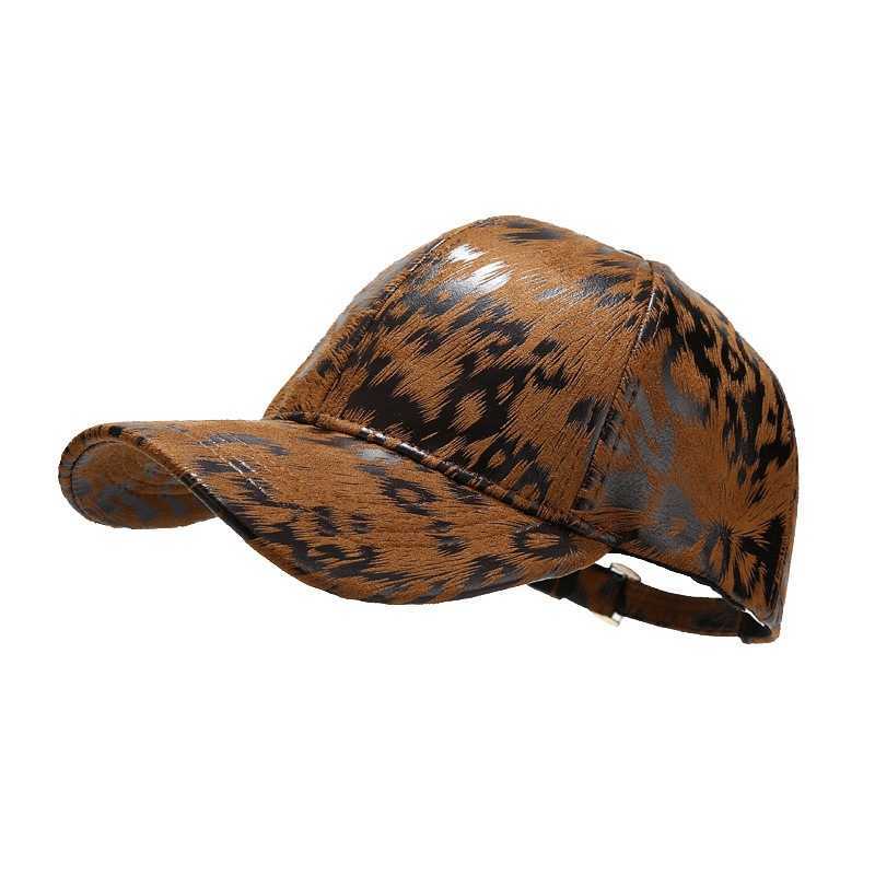 New Leopard Pattern Leather Baseball Cap Autumn and Winter Outdoor Trend Hip Hop Duck Tongue Cap Mens and Womens Hat H251020