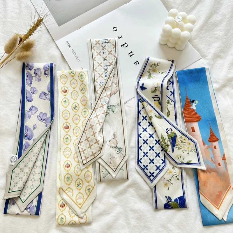 Floret Printed Haiand Silk Satin Bag Scarf For Wen Skinny Long Wrist Ribbon Neck Scarves Fashion Hair Scarfs For WenW251021