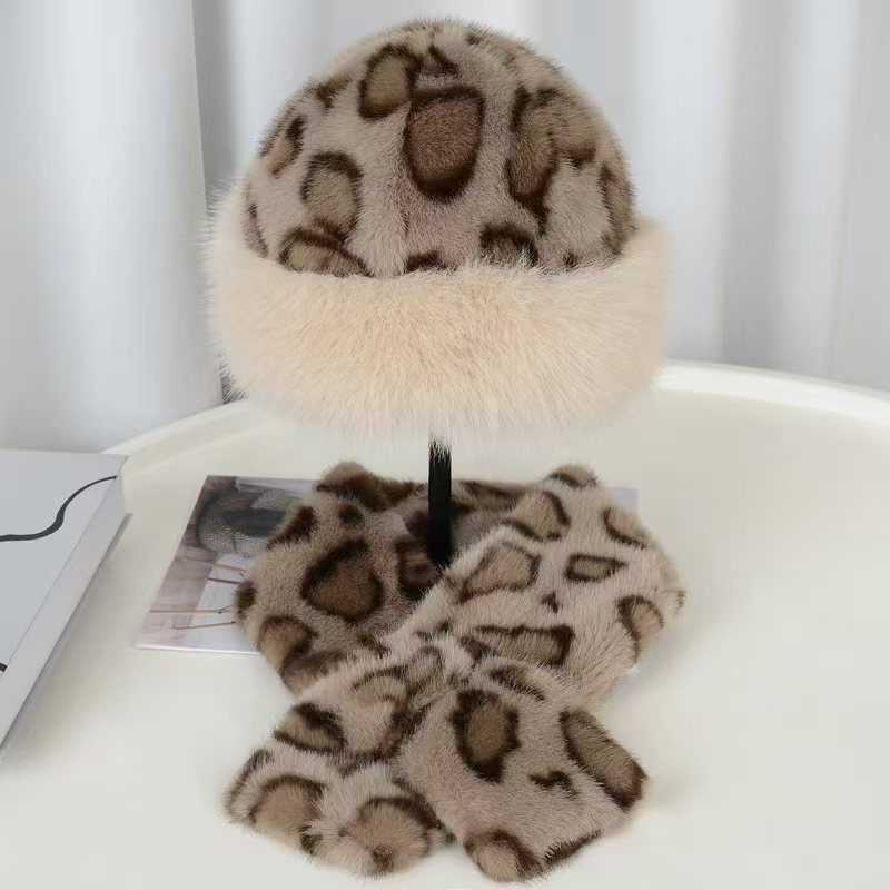 Winter Fur Leopard Print Versatile Hat Scarf Womens Set Autumn Winter Cross Neck Warmer H251020