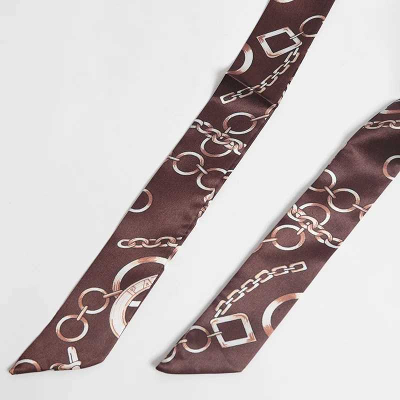 Women Print Flower Small Scarf Handle Bag Ribbons Fashion Head Scarf Small Long Skinny Scarves Headbands Tie Accessories W251021