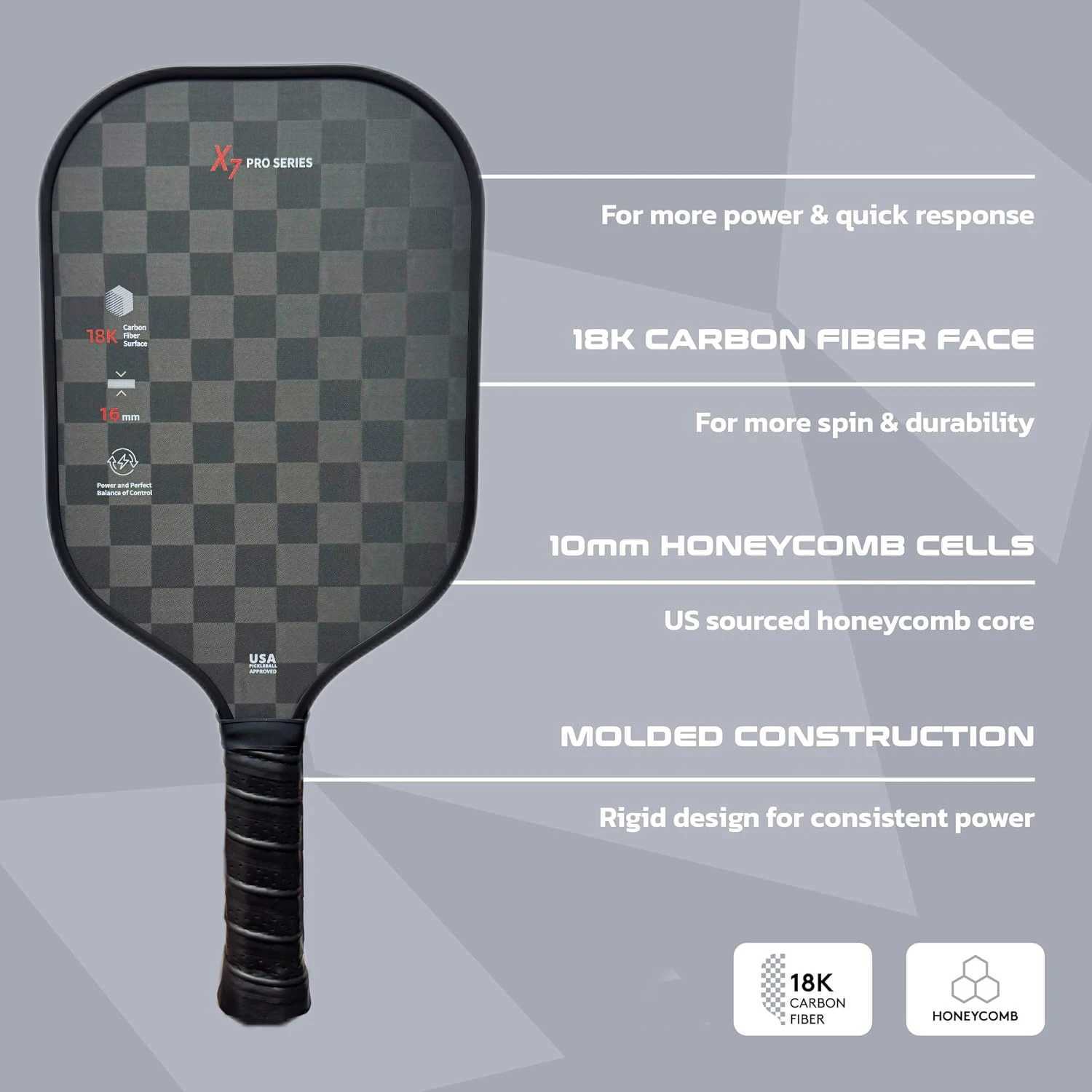 8K Carbon Fiber Face 6MM Pickleball Paddle Training Racket Honeycomb Core Professional Pickleball Racket Suitable for Beginner W251021
