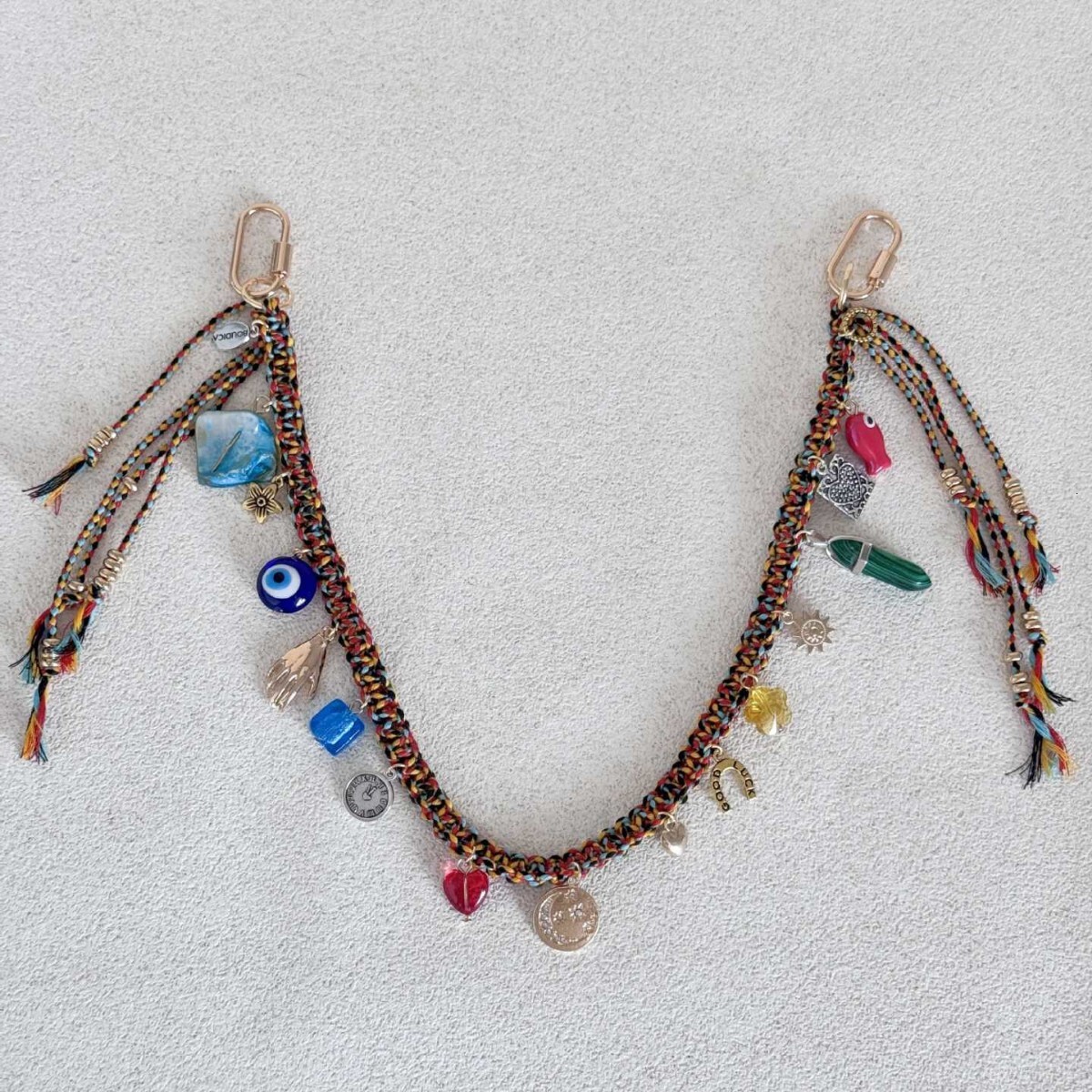 bag charms designer New Freepeople Fashion Personality Devil's Eye Metal Geometric Heart Pendant Woven Keychain key chain