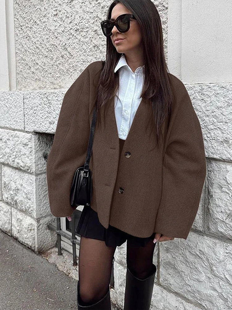Autumn Winter Womens Coat Top Streetwear Fashion Button Long Sleeves Solid Sexy VNeck Casual Slim Versatile Clothing 251021