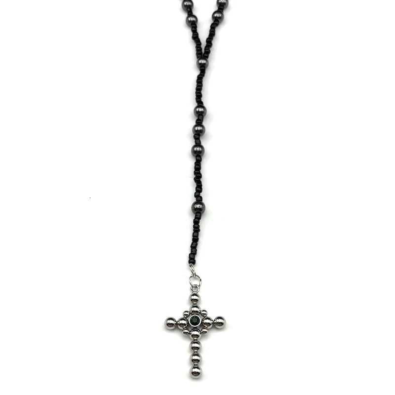 Cross Handmade Rosary Beads Necklace Women Men Stainless Steel Silver Color Religion Christian Faith Amulet Long Chain Jewelry XJ250717
