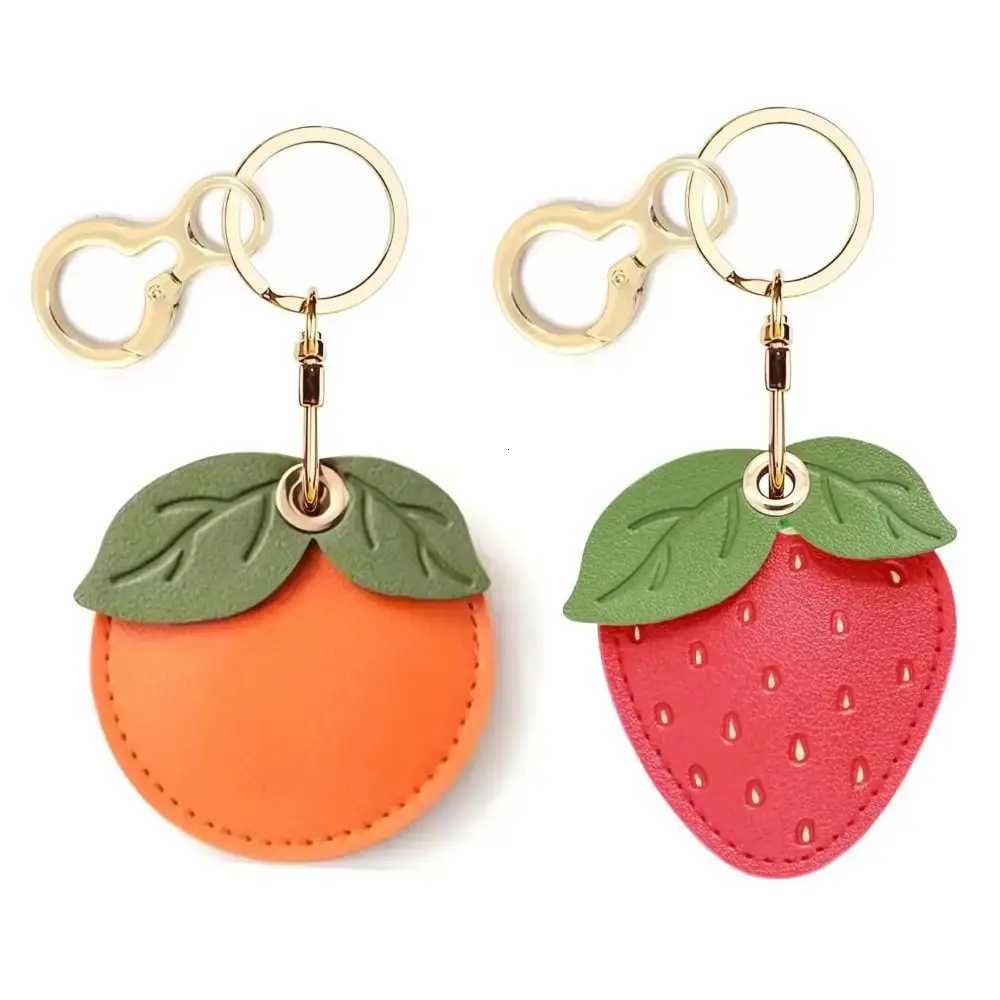 Fruit Green Leaves Leather Keychain Antilost Protective Cartoon Key Holder DIY Charms Cartoon Fruit PU Fruit Key Rings W251021