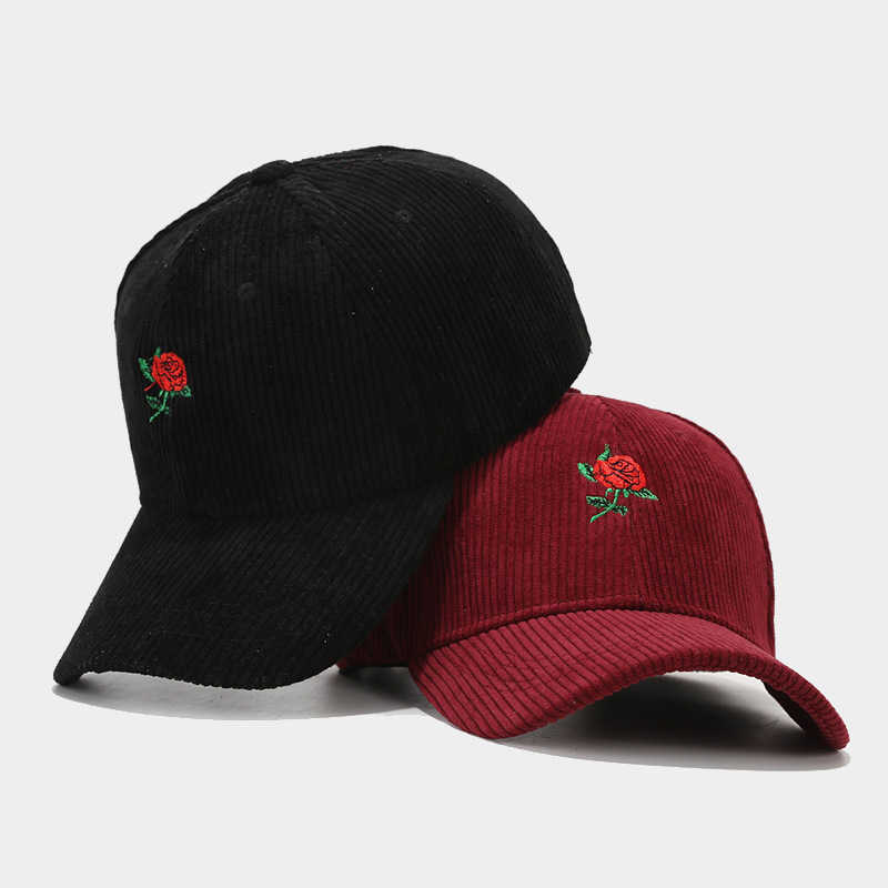 Valentines Day Fashion Rose Embroidery Corduroy Baseball Cap for Women Trendy Spring Outdoor Travel Sunshade Duckbill Cap H251020
