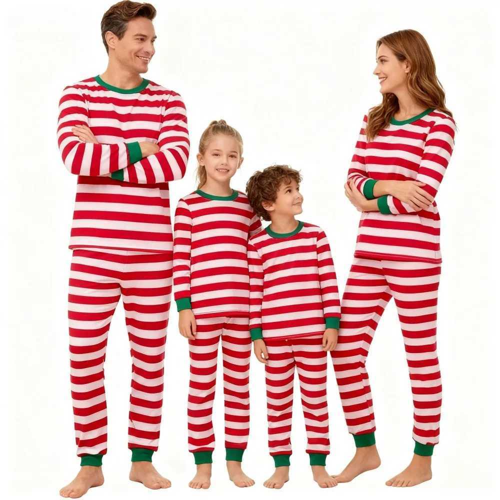 Family Christmas Pajamas Sets Striped Print Matching Christmas Outfit Mom Dad Kids Family Set Cotton Pajamas Sleepwear Xmas Look L251021PONA