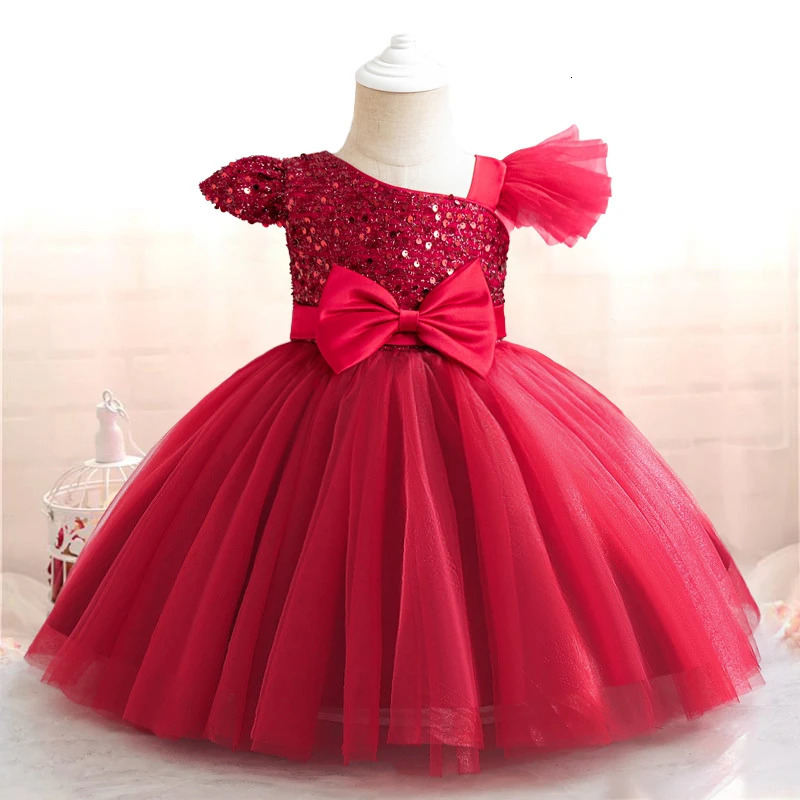 Toddler Baby Sequin Party Dresses Baptism Wedding 1 Year Birthday Bow Princess Dress For Baby Girl Tulle Bridemaid Gown Vestidos 251021