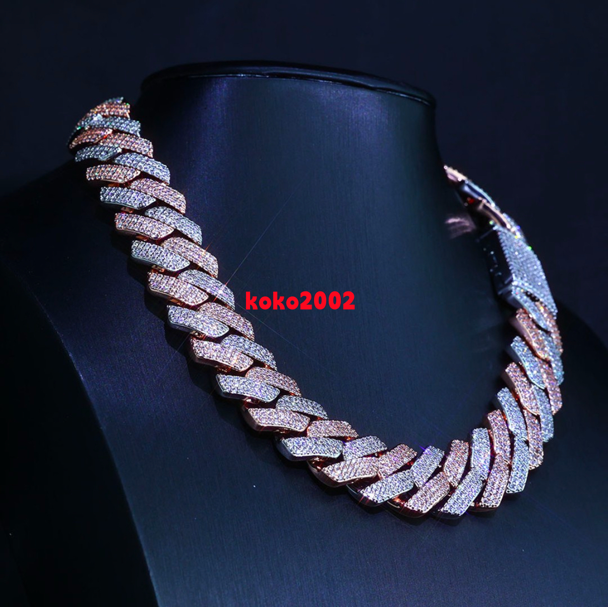 Custom 9K14K18K Gold Cuban Chain Rose Pink Lab Grown Diamonds Double Row Design IGI Certified Hip Hop Jewelry