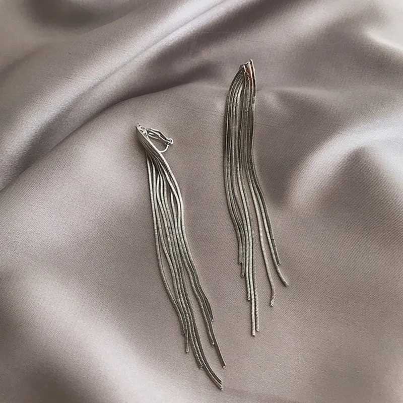 New Luxury Long Tassel Clip on Earrings for Women Bridal Earrings Party Wedding Ear Clips Jewelry Gifts J251021