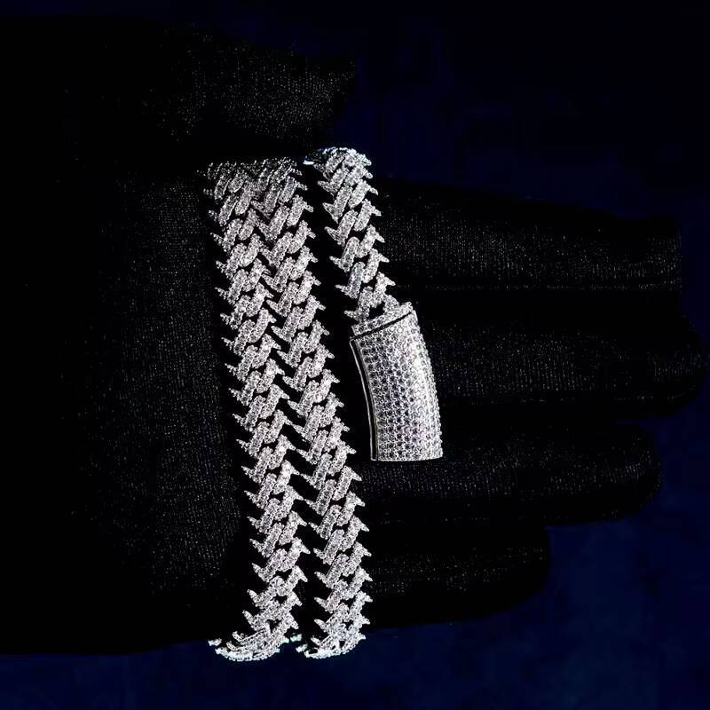 10MM Pass Diamond Tester Hip Hop VVS D Color Iced Out Mens Spiked Moissanite Cuban Link Chain With 925 Sterling Silver GRA