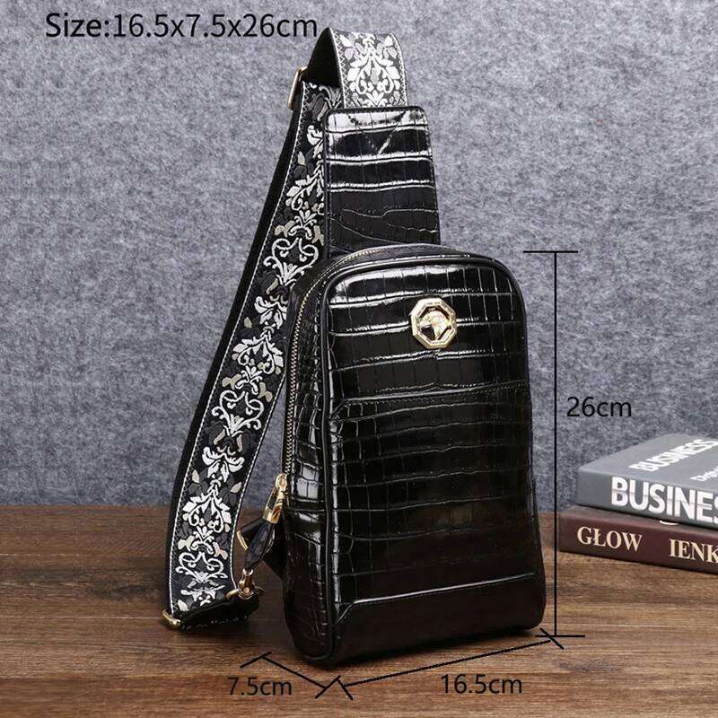 New Men's Crocodile Print Chest Genuine Fashion Casual Leather Retro Multi-Function Shoulder Bag 251021