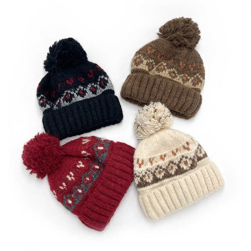 Melard Series Jacquard Knitted Hat Versatile Slimming Thickened Warm Ear Protection Knitted Hat with Lining H251020