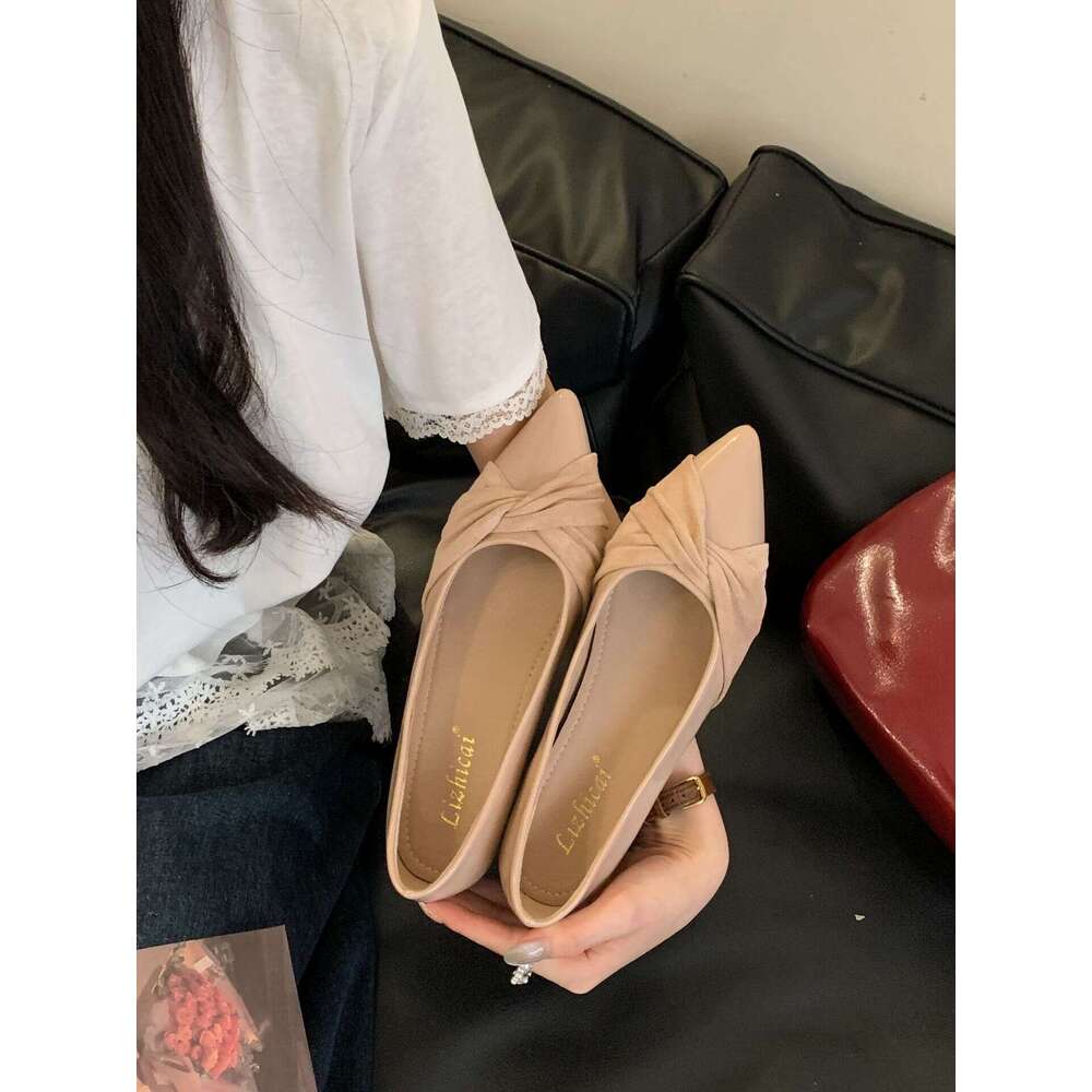 Gentle Color Block Single Shoes - 2025 New French Style Women's Pointed Toe Shallow Mouth Slip-On, Elegant Bowknot with Hidden Wedge