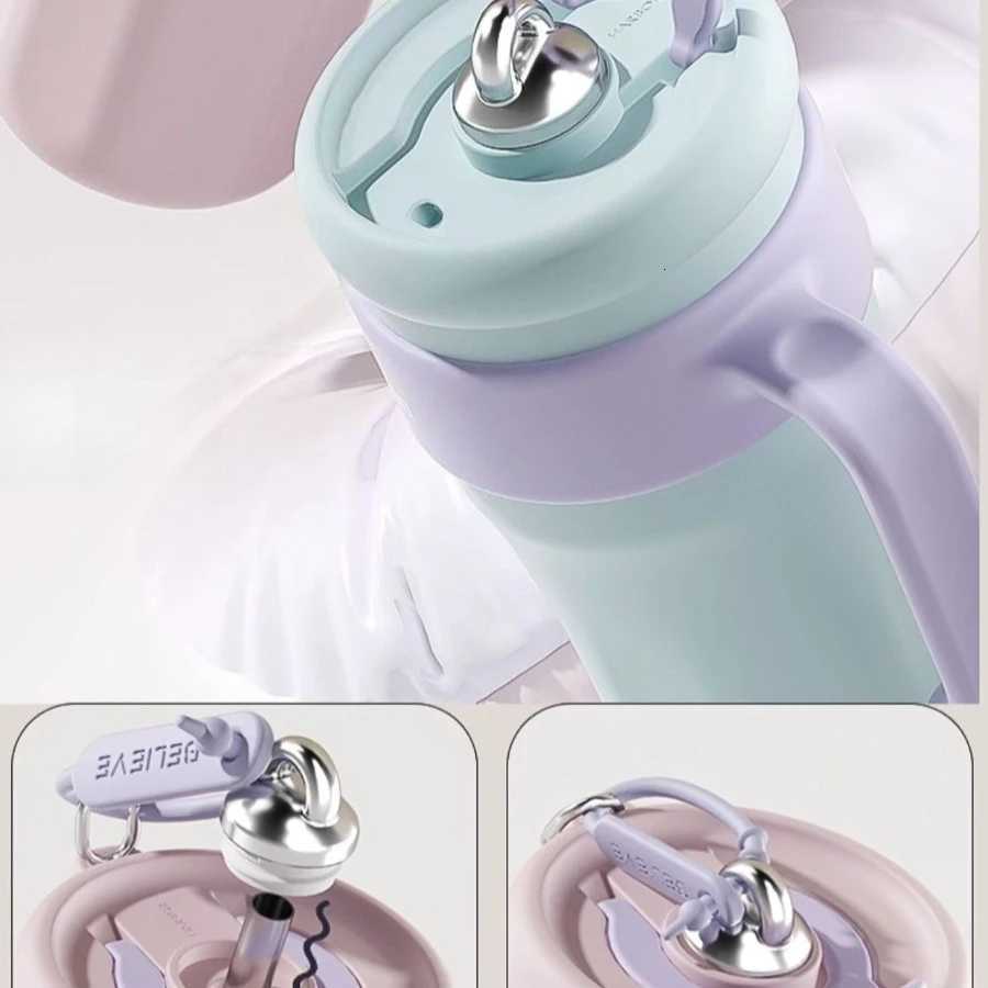 Girls highcolor value portable largecapacity with straw water cup stainless steel insation cup bar coffee keep cold cup Y251021
