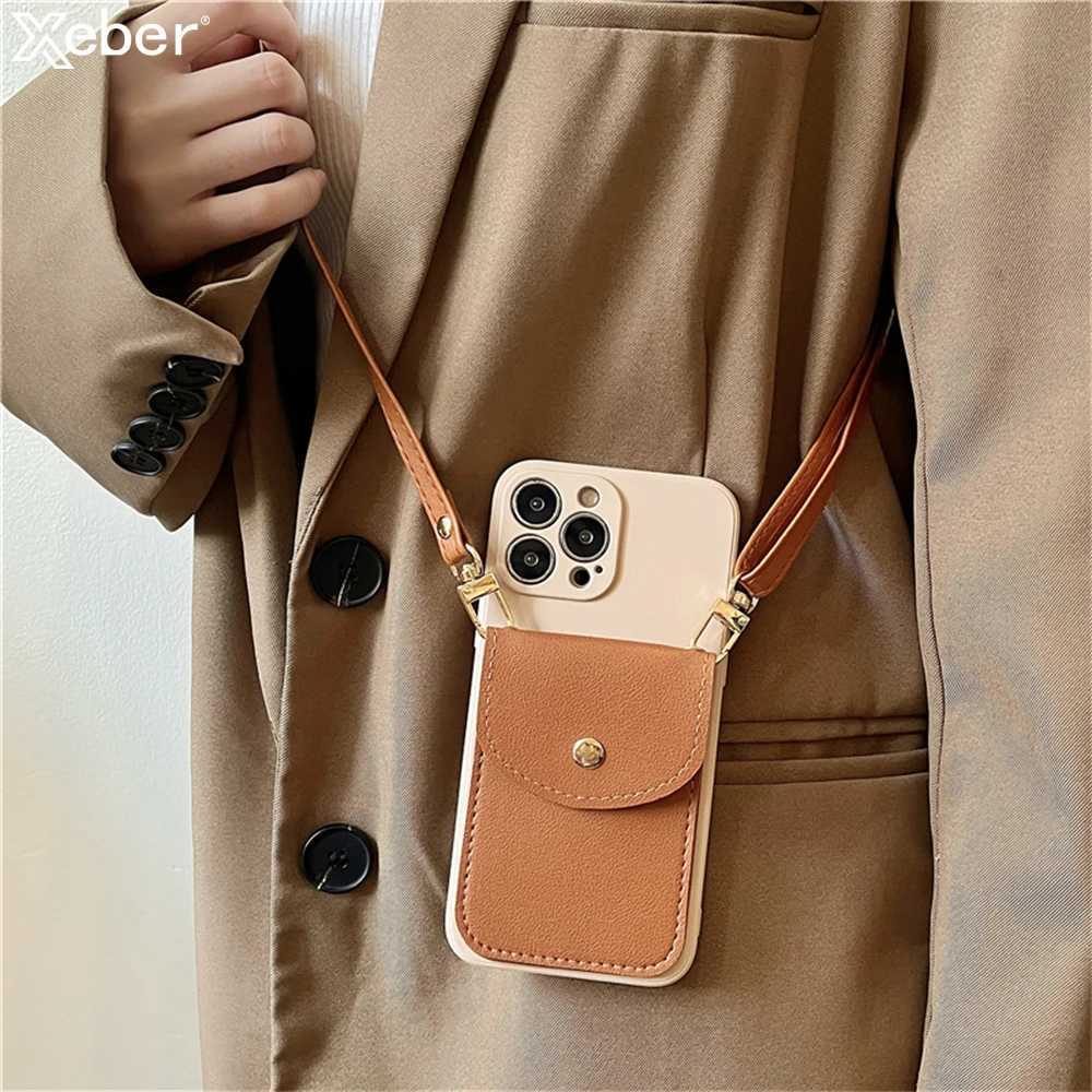 Crossbody Leather Wallet Card Holder Necklace Lanyard Case For iPhone 17 16 15 14 Pro Max 11 12 13 XR 7 Plus silicone Soft Cover J251114
