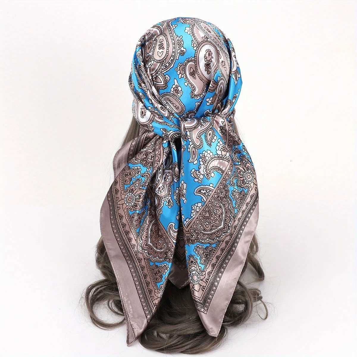 Classic Paisley Print Square Scarf Soft Satin Bandana Vintage Windproof Head Wrap Casual Shawl Imitation Silk Travel Beach Towel W251021