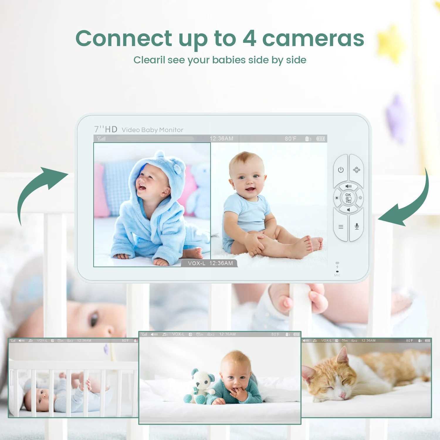 70 Inch Video Baby Monitor with 2pcs Cameras HD Split Screen Pan Tilt 4X Zoom 2 Way Audio 4000mAh Battery IR Babysitter SM70 J251121