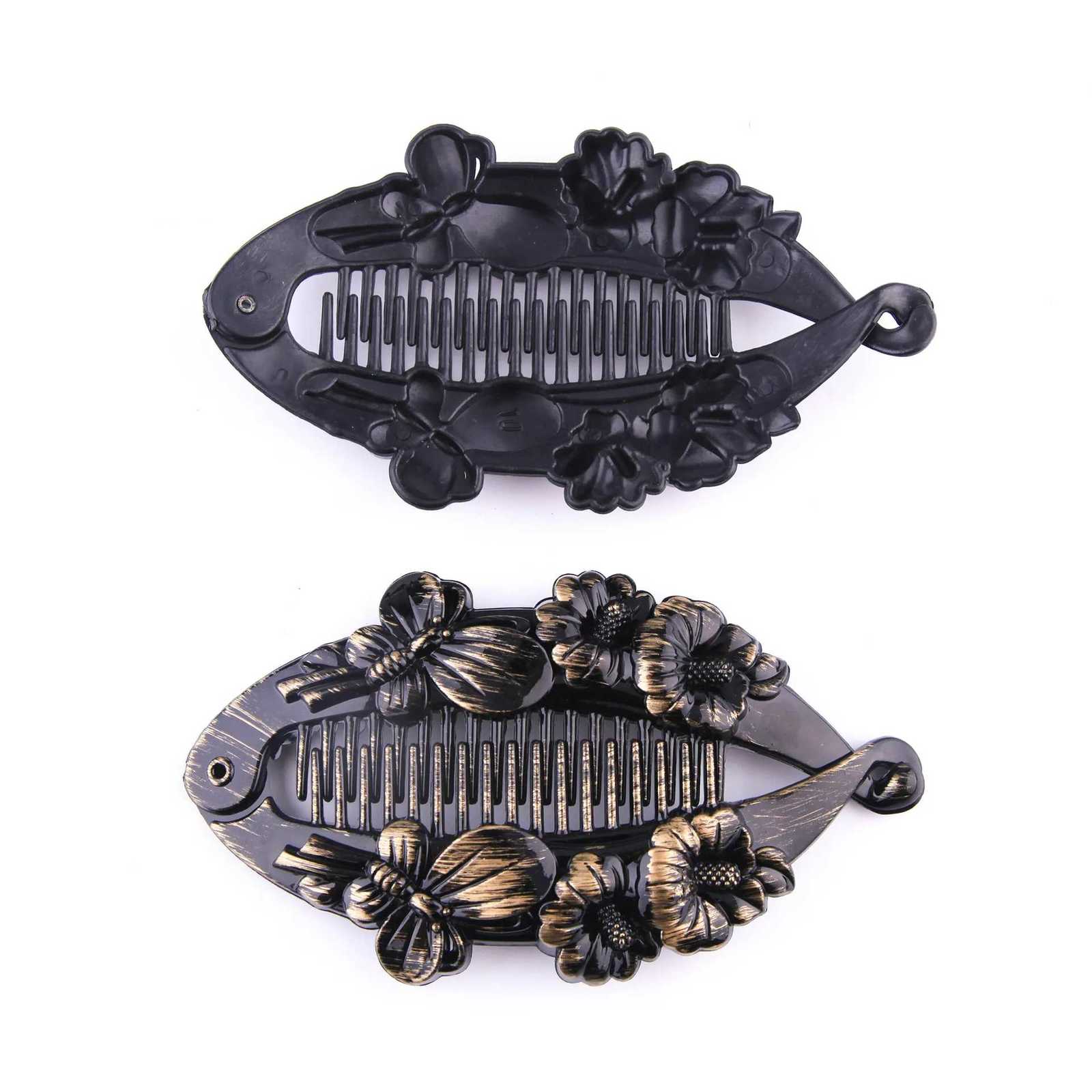 Furling Girl 1 PC Fashion Vintage Fish Shape Hair Clips Lrregular Flower Hair Jewelry Banana Hairpins For Women Hair AccessoriesW254021