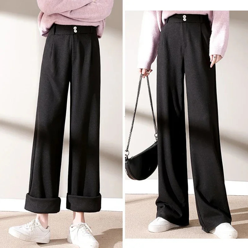 Autumn Winter Girls Comfortable Woolen Pants Female N Straight Leg Trousers Lady Classic Fashion Thicken High Waisted 251015