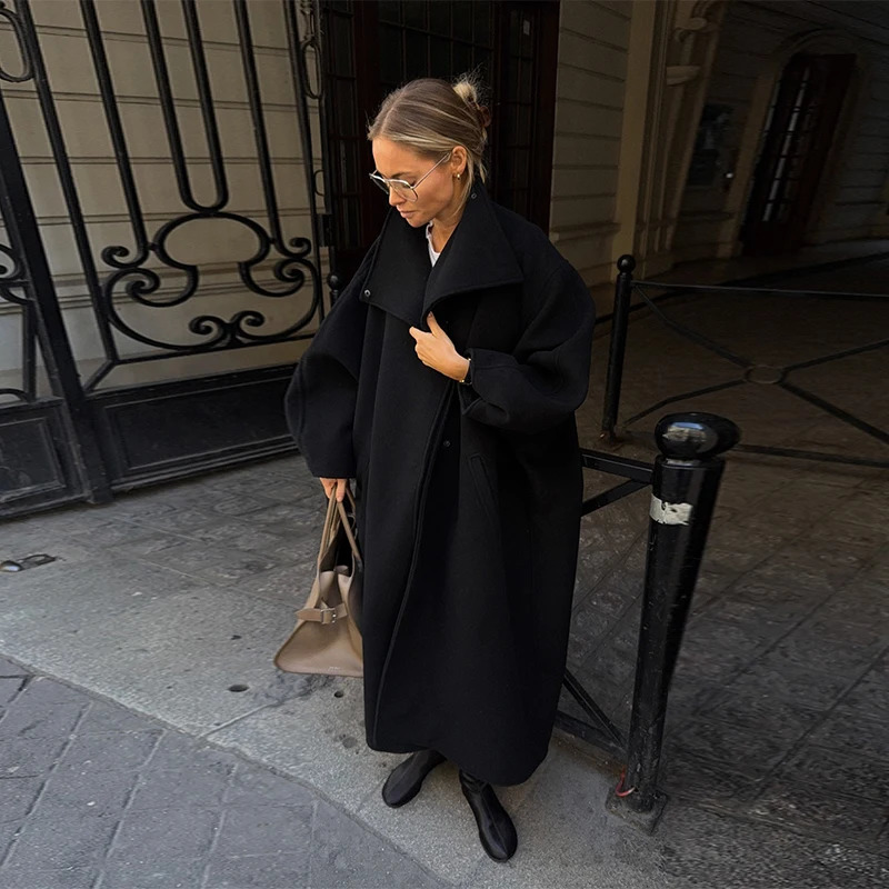 Fashion Loose Womens Trench Coat Stand Collar Batwing Sleeve Oversized Long Coats Autumn Casual Street Chic Outwear 251013