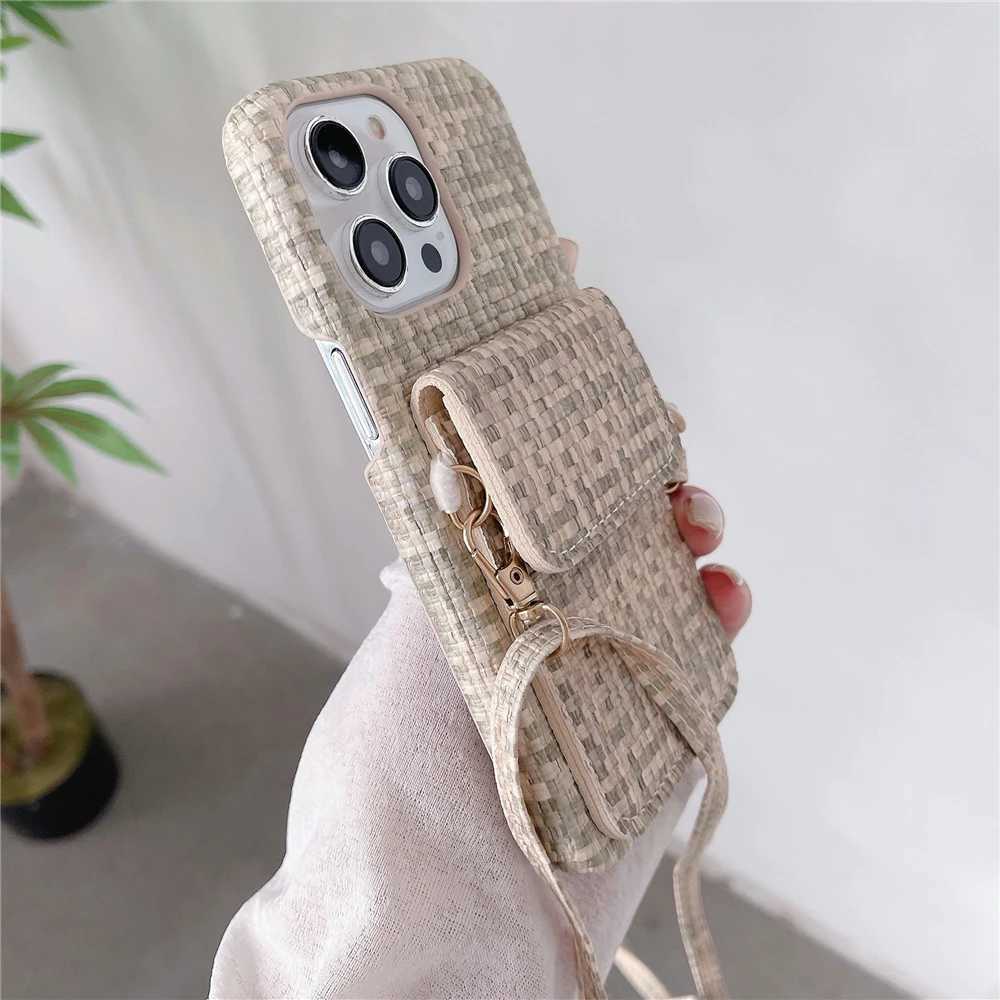 Luxury Leather Weave Wallet Crossbody Lanyard Strap Case For iPhone 14 11 12 13 15 Pro Max X XS XR 8 7 Plus SE Card Holder Cover J251114