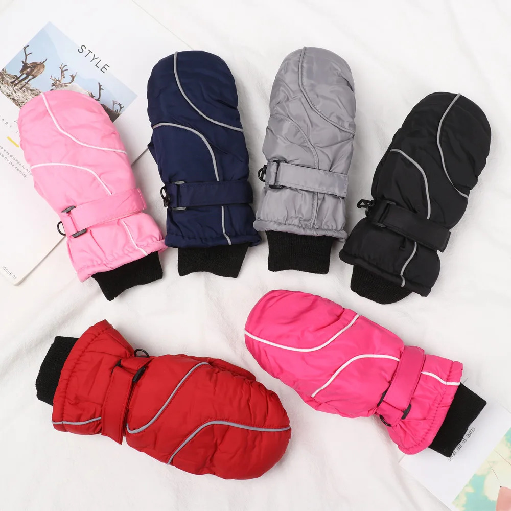 Children Ski Gloves Winter Thicken Warm Boys Girls Full Finger Mittens Nonslip Adjustable Windproof Waterproof For 59Y Kids 251021