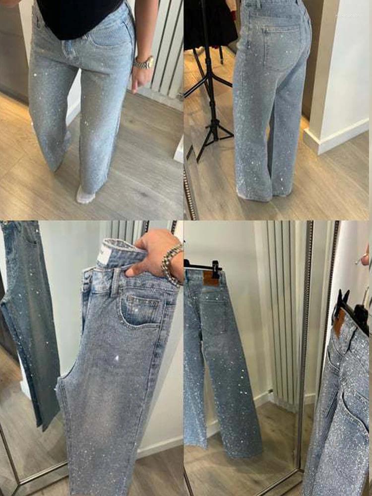 Women's Jeans Y2K Sequin Straight Zipper Wide Leg Women Loose Casual Denim Pants 2025 Spring Summer Female Trousers High Street Clothes Z260313