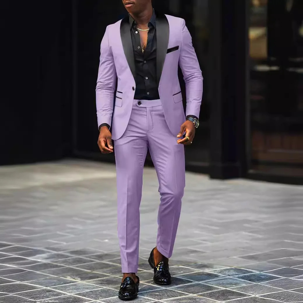 Mens Fashion Business Casual Twopiece Comfortable and Breathable Slimfit Side Slit Singlebutton Suit Jackettrousers 251021