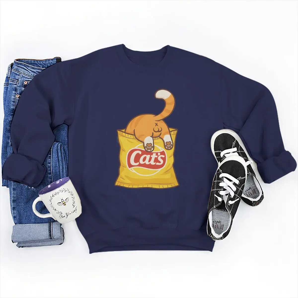 Men Women Clothing Cats Chips Fashion Casual Sweatshirts Design Tops Cartoon Cute Animal Lovers Gifts Unisex Funny Sweatshirt W251021