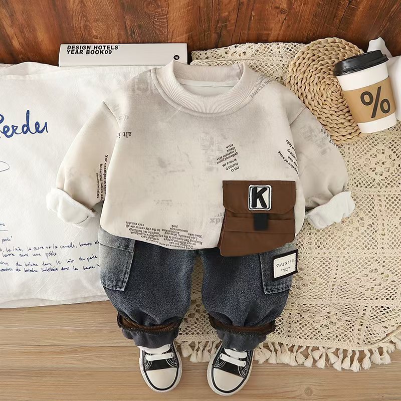 Free Shipping 2025 New Boys Fleece-Lined Outfit 2-Piece Set, Kids Crewneck Warm Tracksuit, Winter Clothing for Toddler Boys