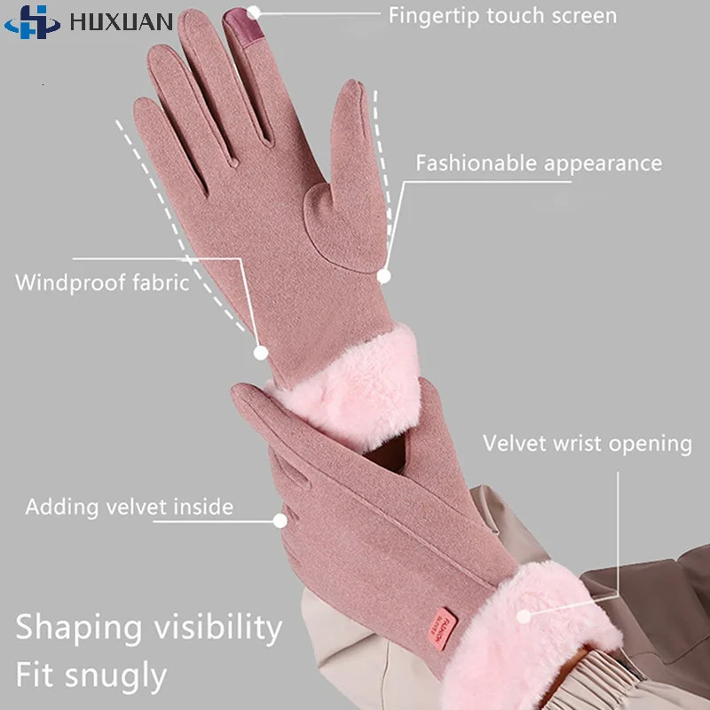 ZYDD02Women Warm Gloves Autumn Winter Touchscreen Gloves With Furry Cuff For Outdoor Activities Cycling Driving Sports Gloves 251020