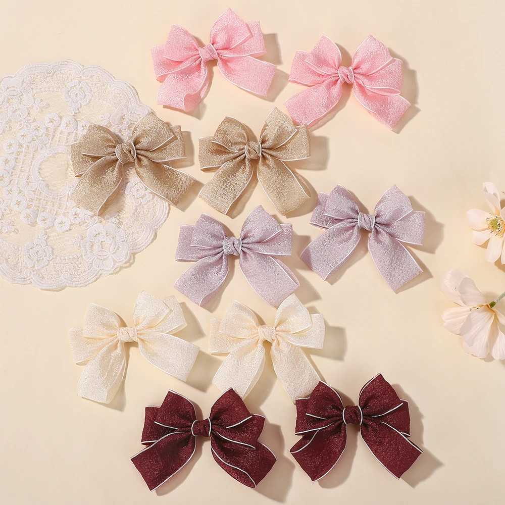 2pcsset Cute Lace Bows Hair Clips for Girls Sweet Solid Color Gauze Clip Soft Hairpins Pink Princess Kids Hair AccessoriesW254021