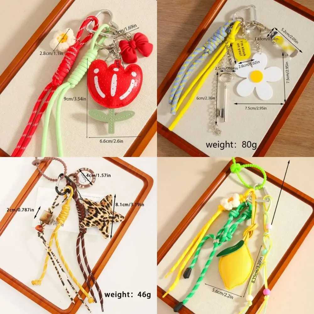 New Summer Themed Backpack Pendant Lemon Tulip Flower Keychain PU Leather Leopard Print Star Car Key Chain Birthday Gifts W251021
