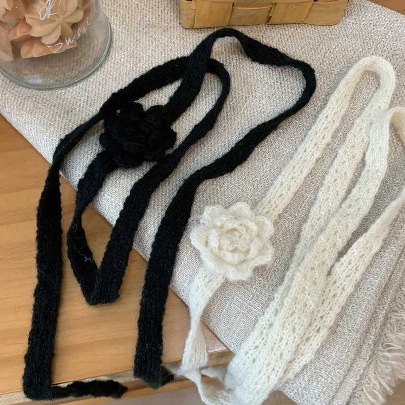 2024 Elegant Autumn And Winter Handmade Flower Decorated Long Scarf 2024 Girls Chic Thin Scarves 18015cm W251021