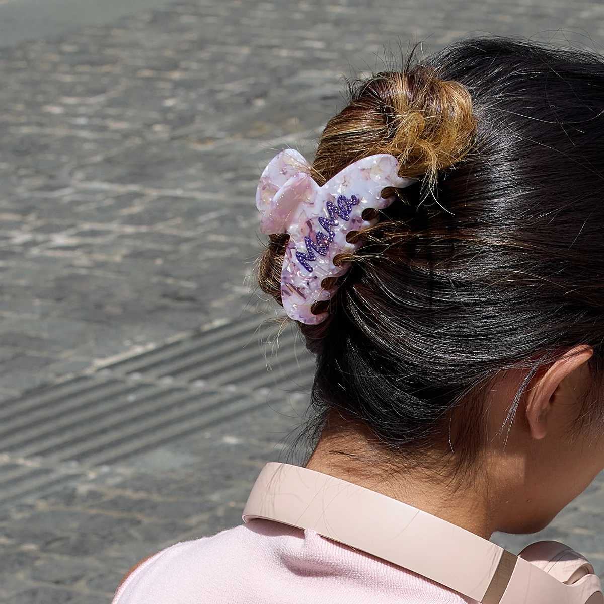 Zora Sweet 18K Gold Color Plated Inlay White Zircon Letters MaMa Colored Acetic Acid Gripper Shark clip Hair Accessory Girl GiftW254021