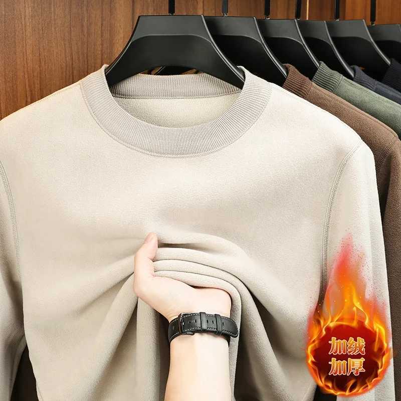 Mens Velvet Hoodie Long Sleeve round Neck Solid Color Autumn Winter Fashion Casual Versatile Top W251021