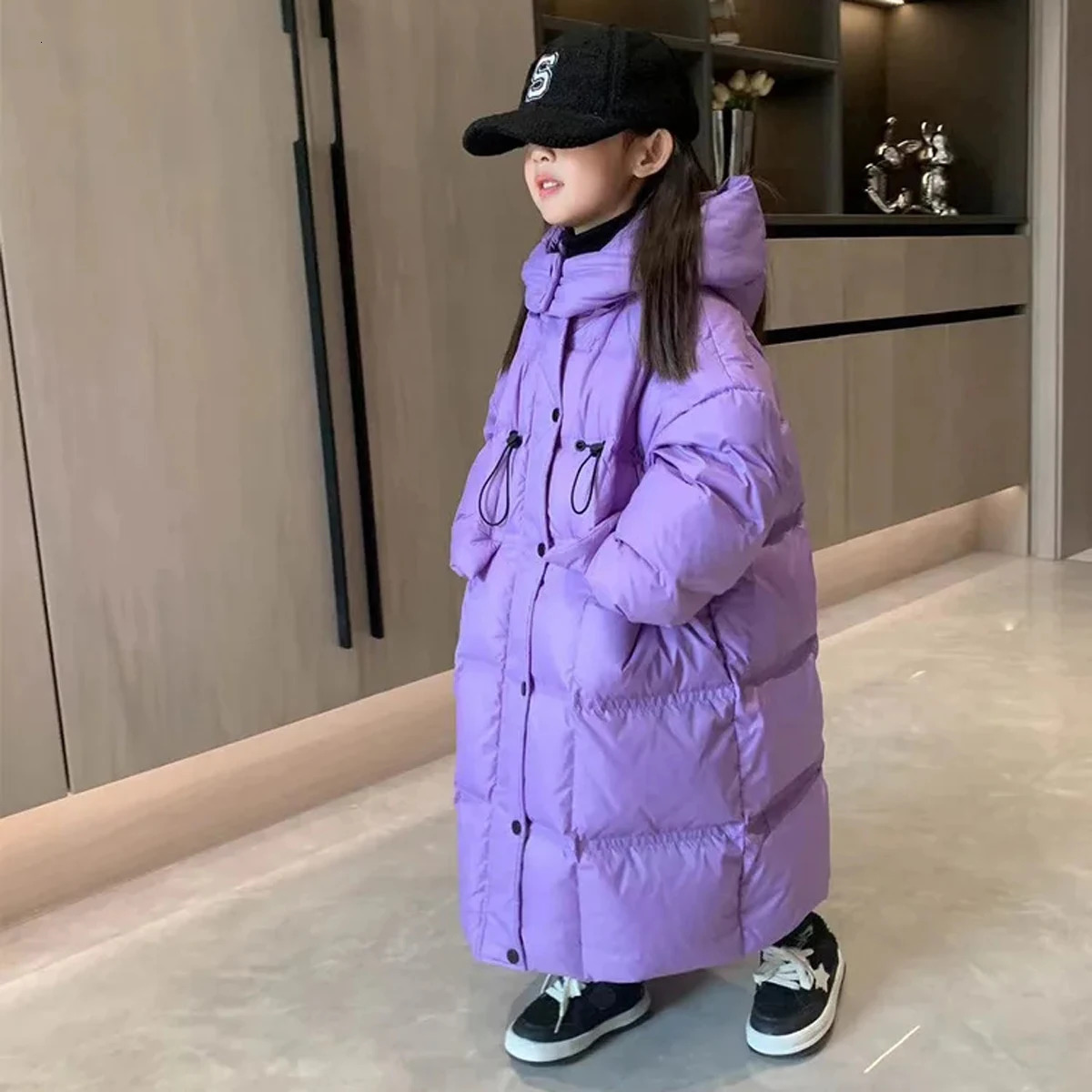 Winter Clothing For Girls Down Jacket Overknee Length Child Hooded Cotton Coat Kids Waterproof Heat Parka XMP456 251017