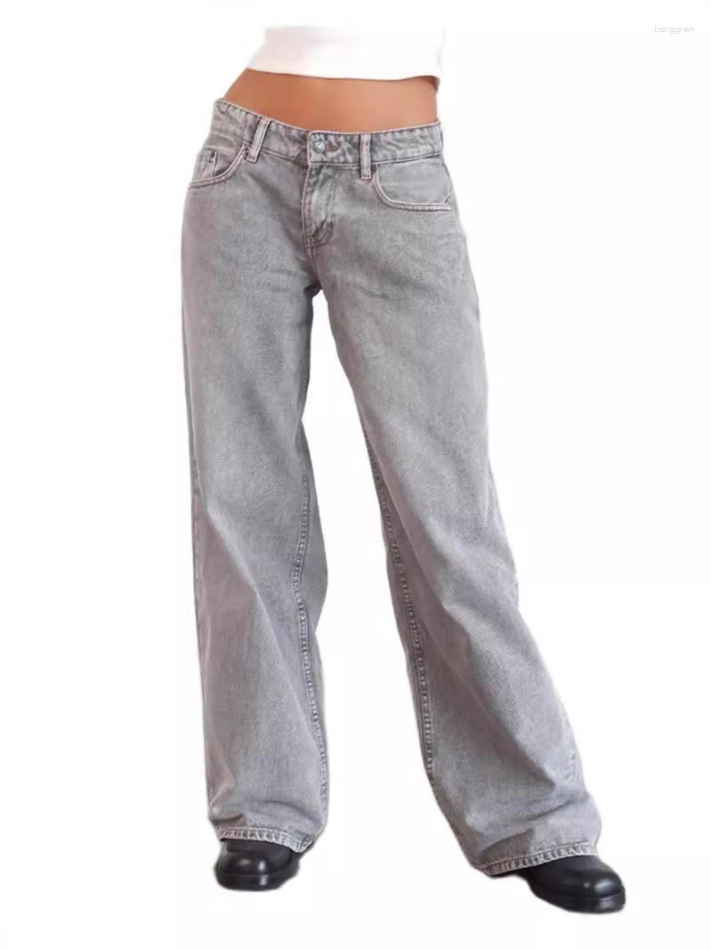 Womens Jeans American Style Retro Low Waist Non-Elastic Washed Straight Autumn Strt Wide Leg Denim Pants Z260313