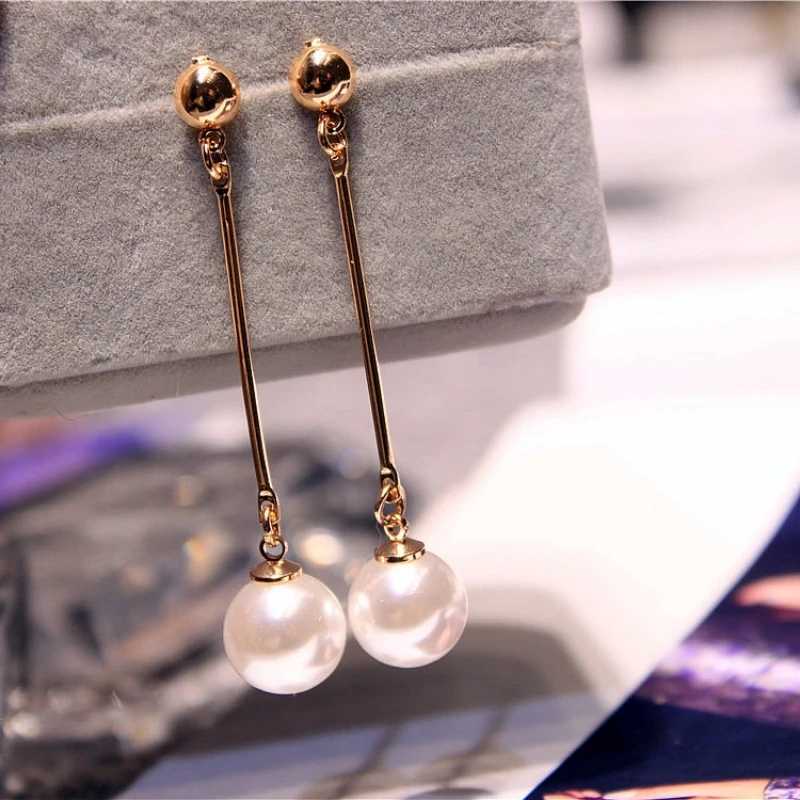 Korean Metal Bar Tassel Long Imitation Pearl Drop Earrings for Women Simple Ear Jewelry Trend Creative Accessories J251021
